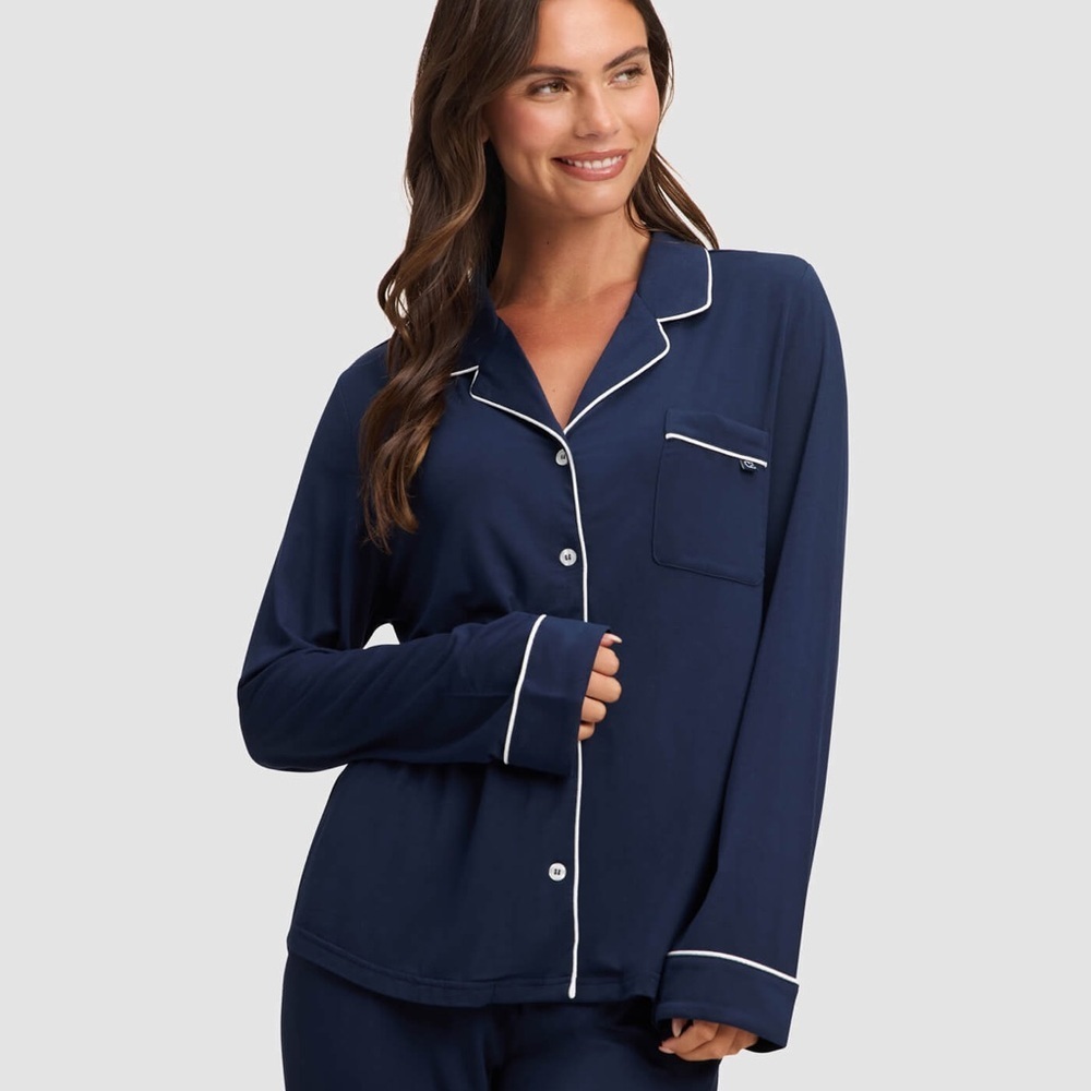 Cozy Earth Bamboo Stretch-Knit Long Sleeve Pajama Set Navy - Picture 4 of 12